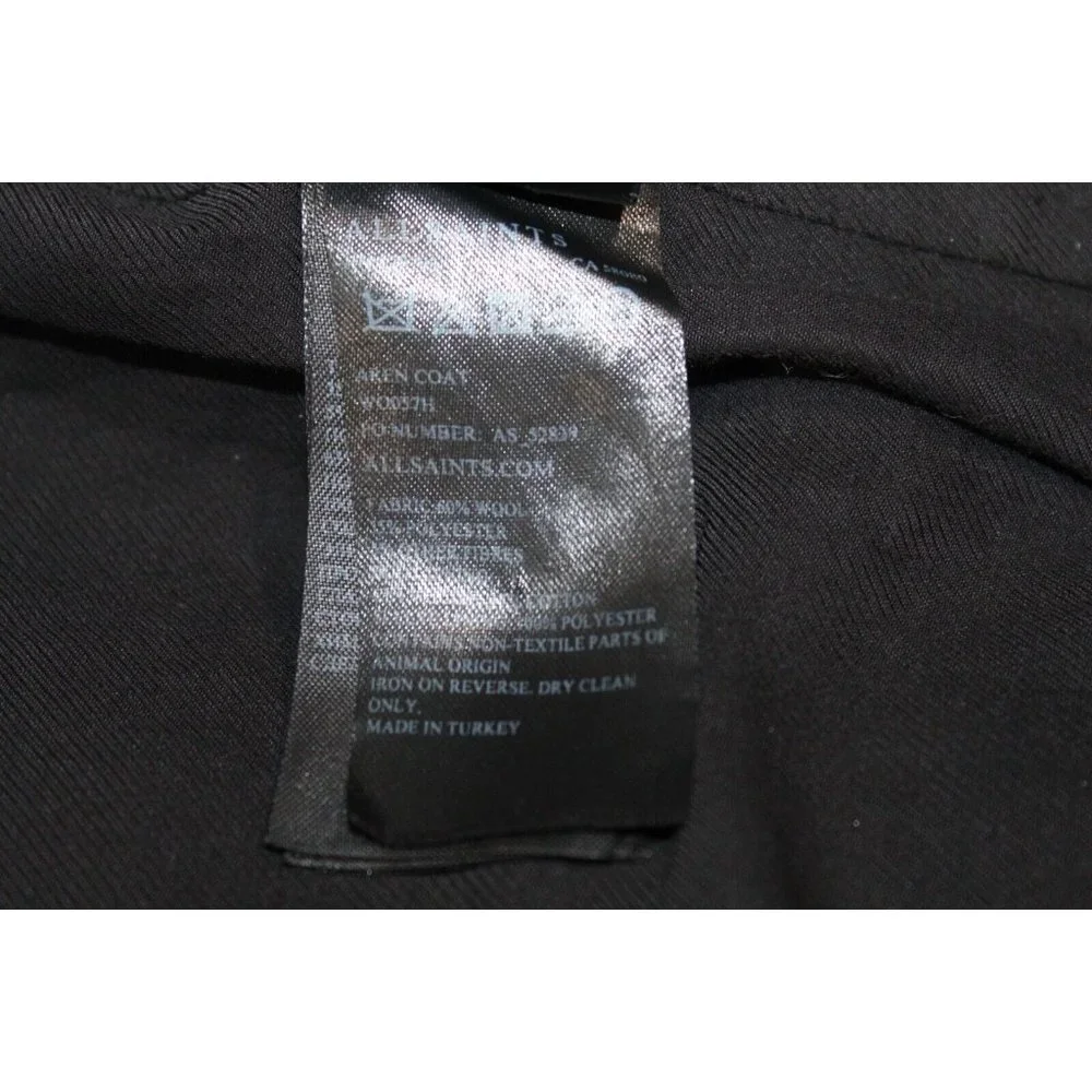 All Saints Aren Coat Size 4 Wool Hepburn Steampunk Modern Minimalist Herringbone - Picture 9 of 11